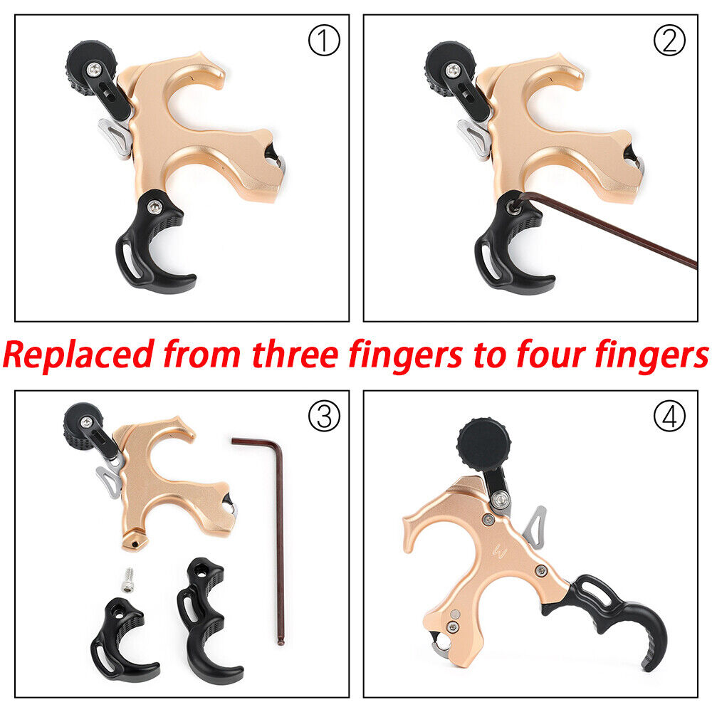 3 4Finger Release Aid Trigger Thumb Button Grip Caliper Archery CompoundBow